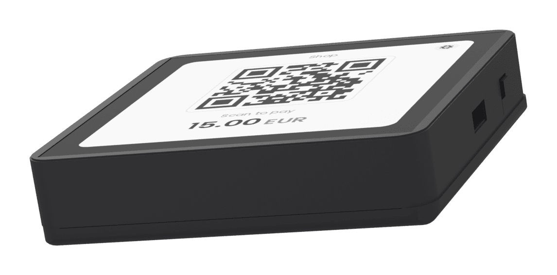 Citizen Terminal seen from the customer's side of a counter, showing a QR code to scan